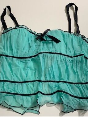 Victoria's Secret Aqua Ruffled Chemise with Black Trim